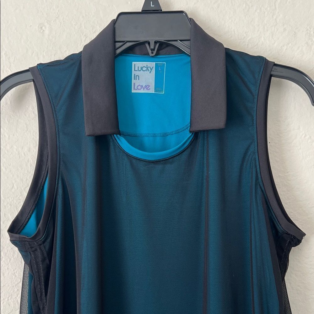 Like New! Lucky in Love Women's Black and Teal Tank Top Mesh Size L - Picture 2 of 10